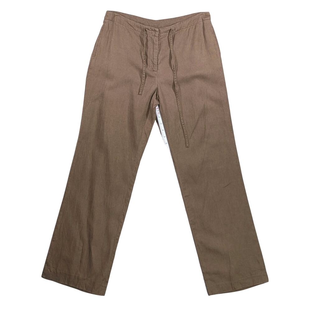 Vintage Rafaella 100% Linen Pants Womens 10 Brown Straight Leg Drawstring Casual